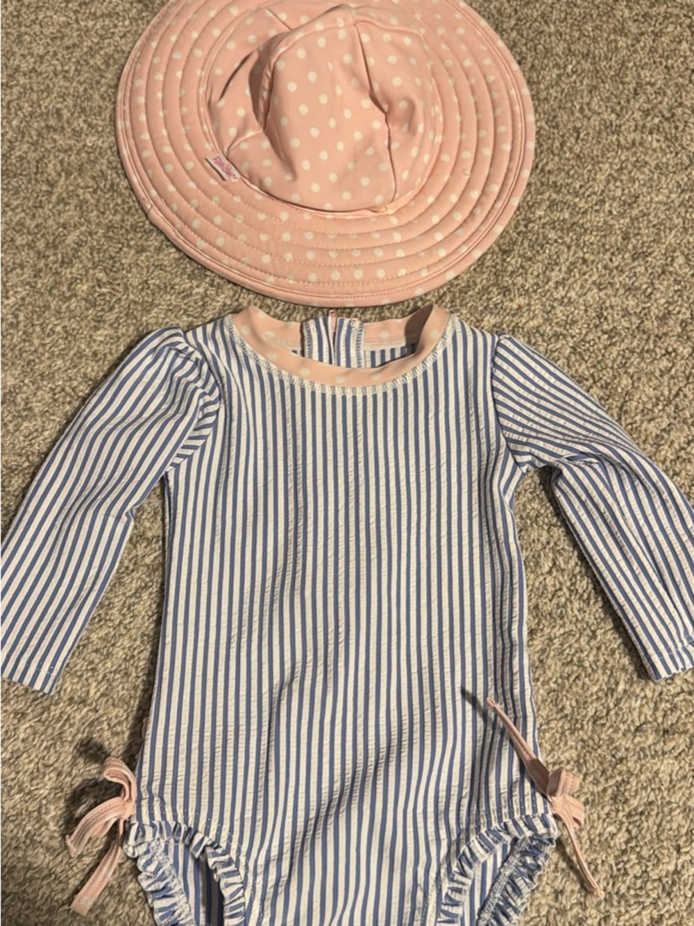 Ruffle Butts Blue and Pink Striped Long-Sleeve One-Piece